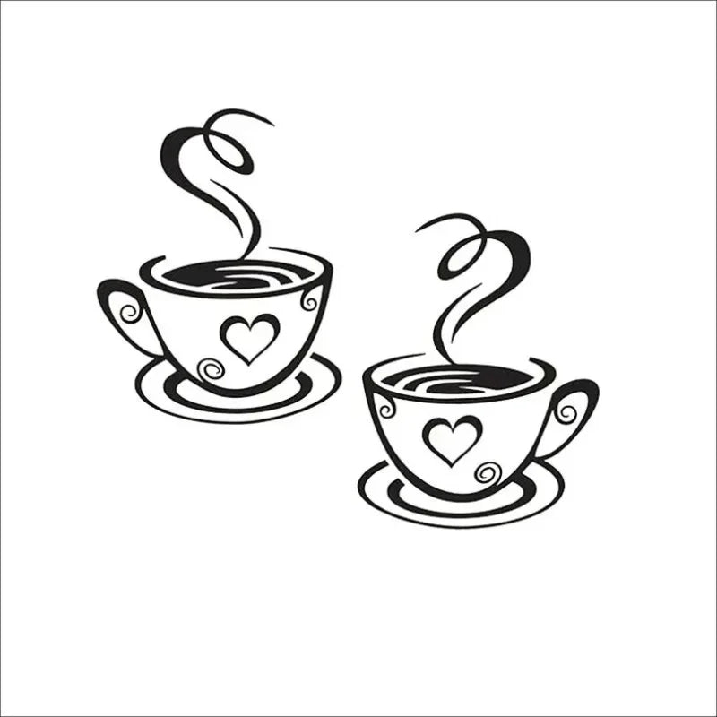 Coffee Cup Wall Stickers – Adhesive Vinyl Decals for Cafe Kitchen Decor