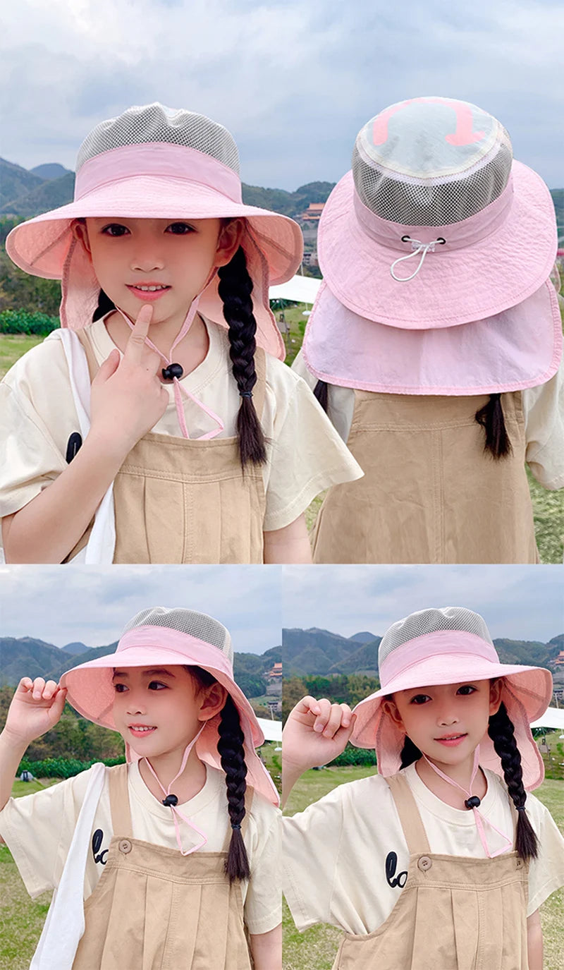 Kids Sunshade Fishing Hat – Breathable Wide Brim Shawl for Outdoor Summer