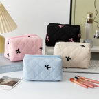 Embroidered Bow Cosmetic Bag – Large Capacity Toiletry Organizer for Travel
