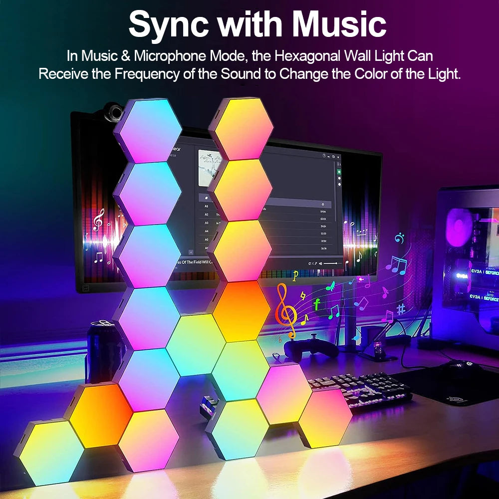 RGB Hexagonal Wall Lamp – Smart Ambient LED Lighting for Game Room Decor