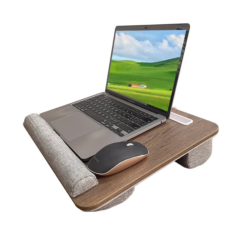 Portable Wooden Laptop Bed Desk – 15 Inch Lap Tray with Cushion for Study