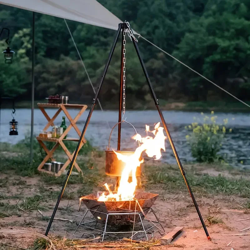 Adjustable Campfire Tripod – Stable Hanging Pot Stand for Outdoor Cooking