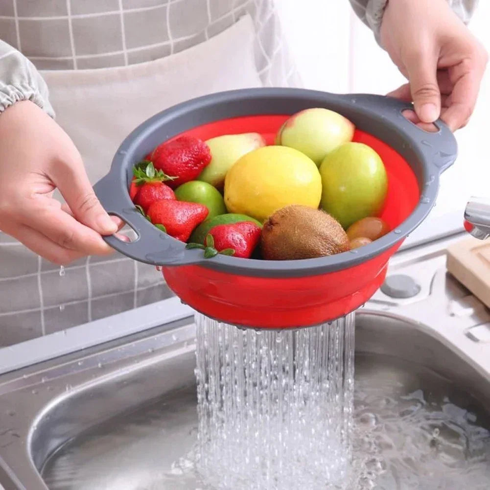 Collapsible Silicone Colander – Foldable Strainer for Kitchen Food Washing