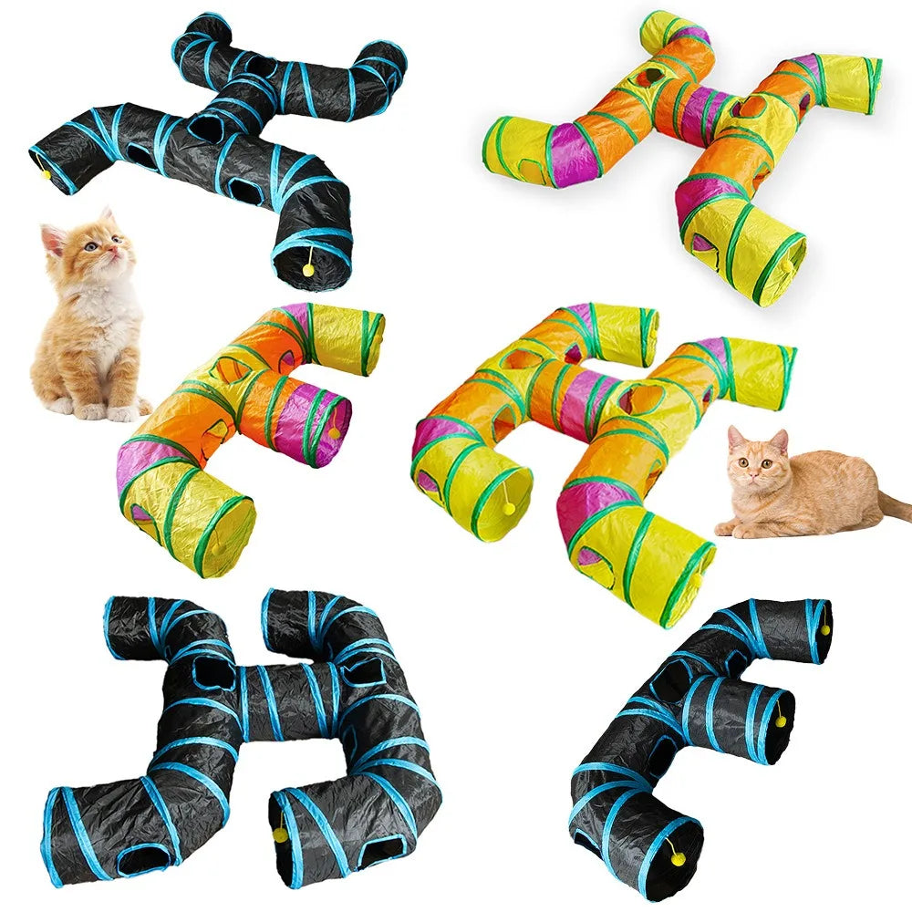 Foldable Rainbow Pet Tunnel – Multi-Exit Interactive Toy for Active Cats