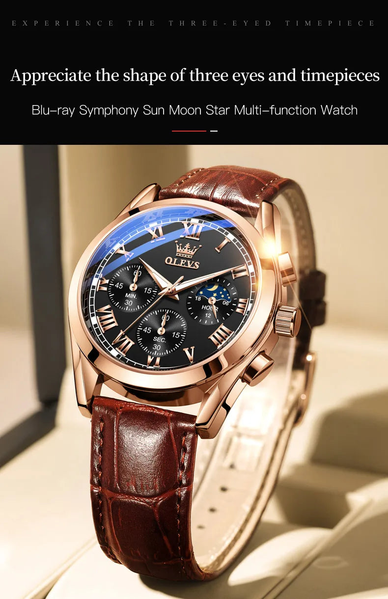 Leather Quartz Watch – Waterproof Noctilucent Timepiece for Business Men