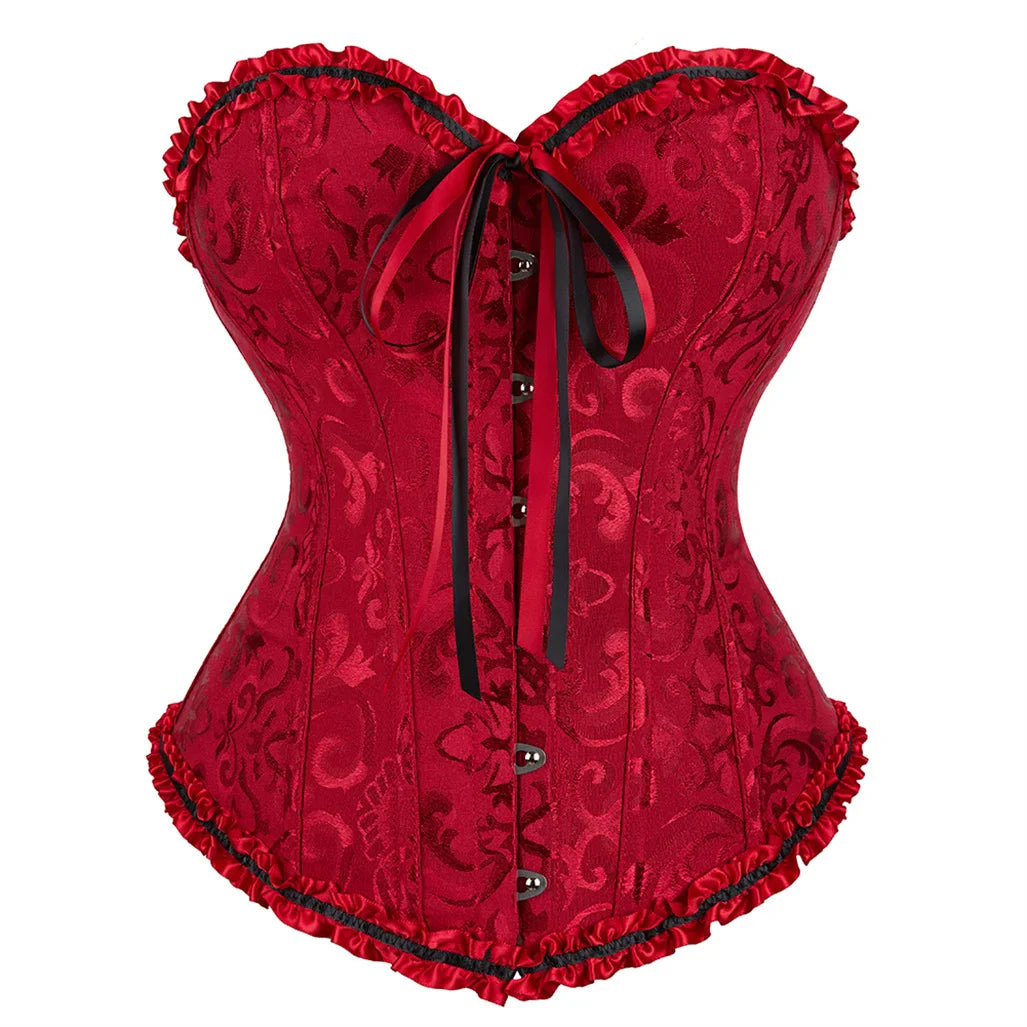 Victorian Jacquard Corset Top – Lace Up Gothic Bustier for Cosplay