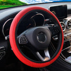 Embossed Leather Steering Wheel Cover – 15 Inch Universal Car Interior Decor