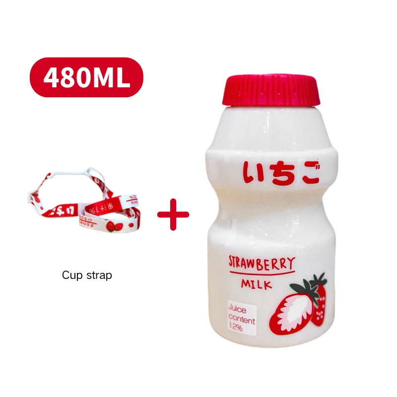 Milk Carton Water Bottle – 480ml Kawaii Plastic Cup for Kids and Adults