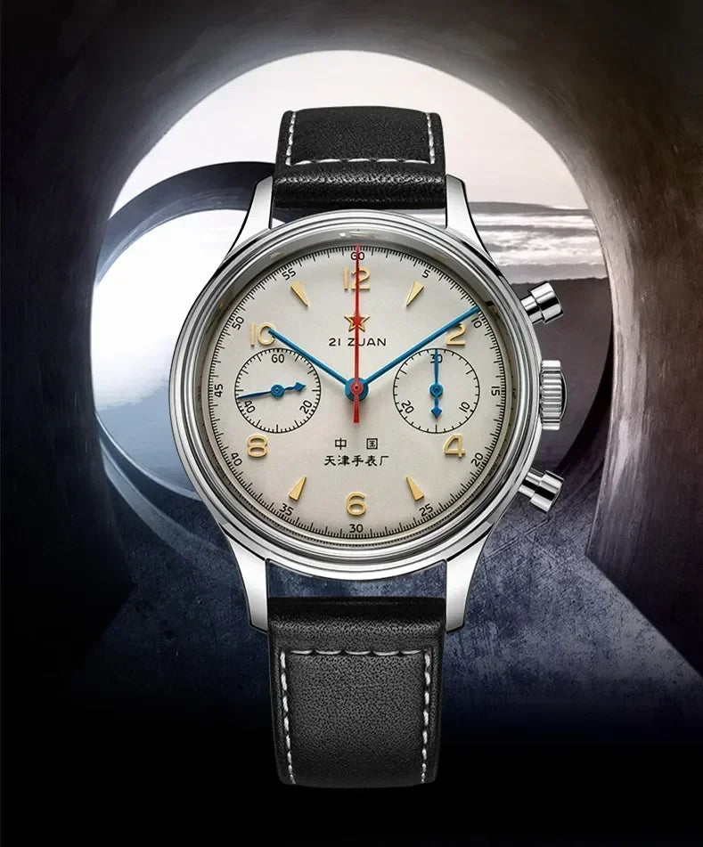 Vintage Pilot Chronograph – 42mm Automatic Waterproof Watch for Men