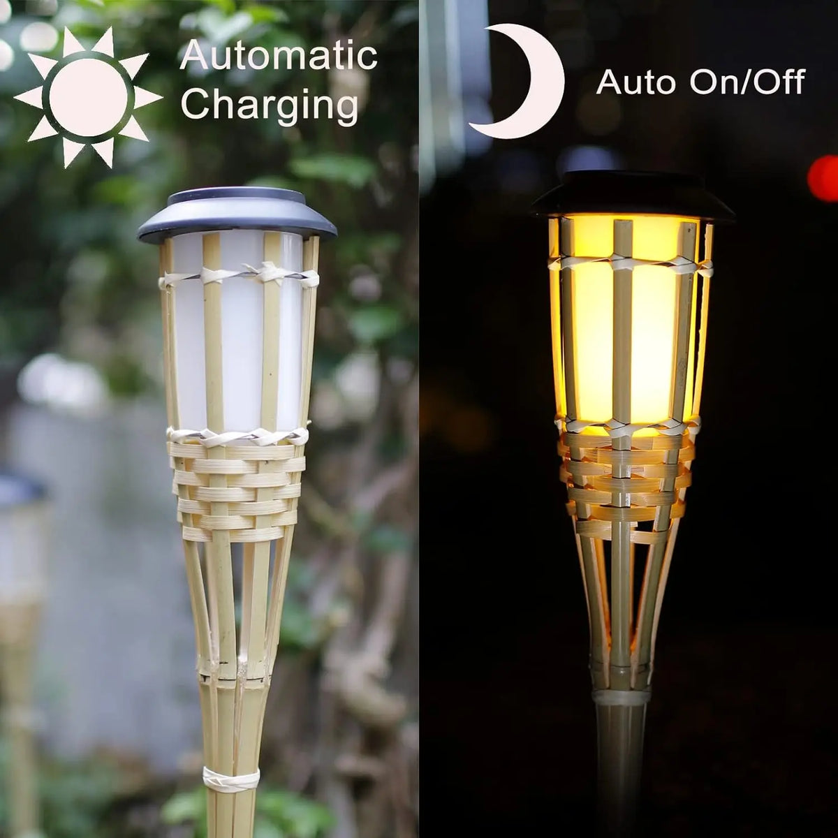 Handcrafted Bamboo Solar LED Torch – Flickering Flame Effect for Garden