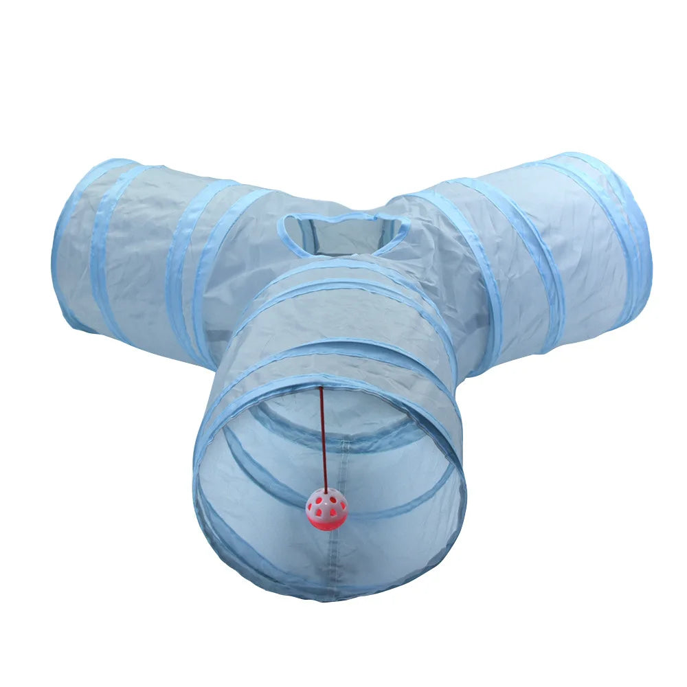 Collapsible Grey Cat Tunnel – Interactive Crinkle Toy for Pet Playtime