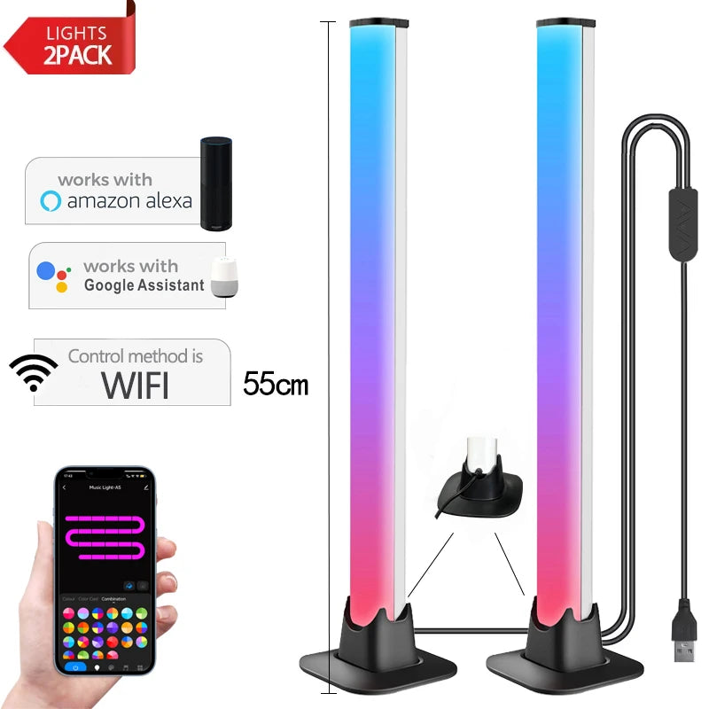 RGB LED Light Bar – Music Rhythm Sensing Desktop Lamp for Gaming Decor