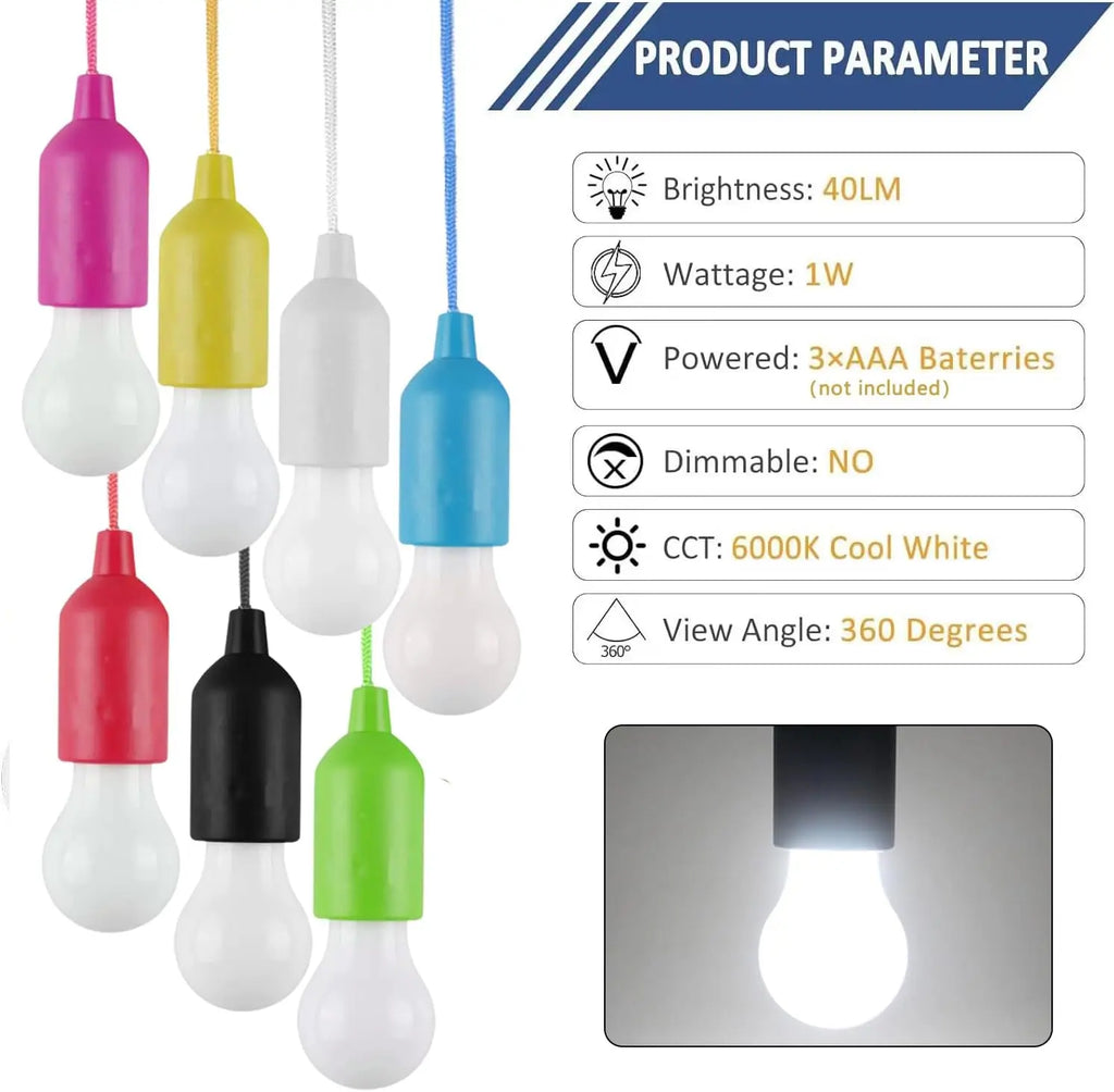 Portable LED Pull Cord Bulb – Battery Operated Lamp for Camping and Emergency