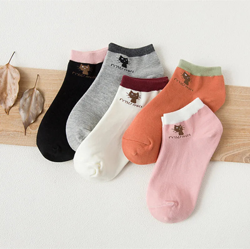 Cute Cat Ankle Socks – Cartoon Animal Kitten Cotton Hosiery for Women