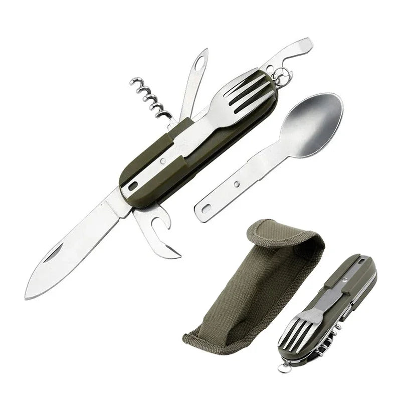 Stainless Steel Folding Camping Cutlery – Portable Utensils for Outdoor Hiking
