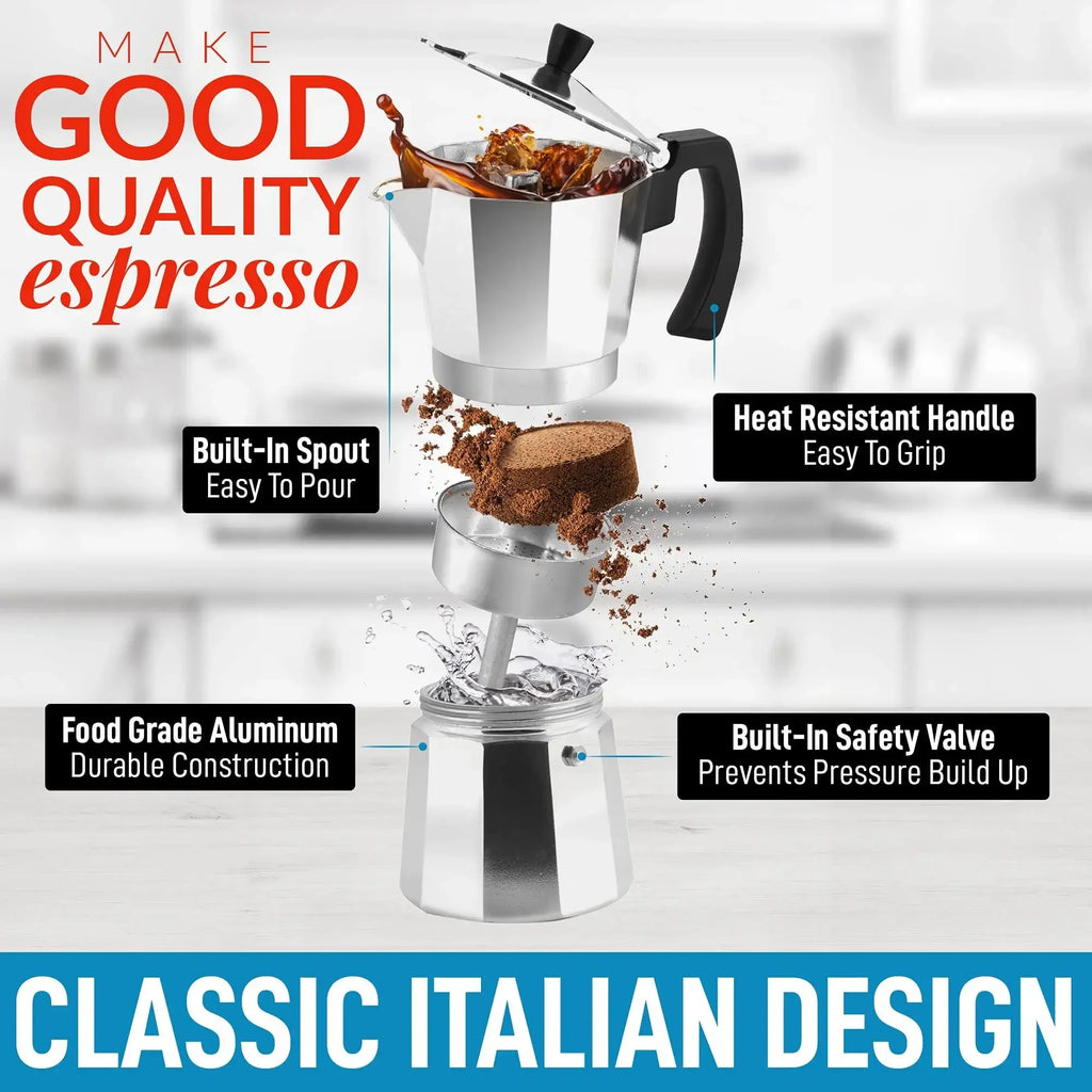 Aluminum Moka Pot Coffee Maker – Espresso Percolator for Home and Camping