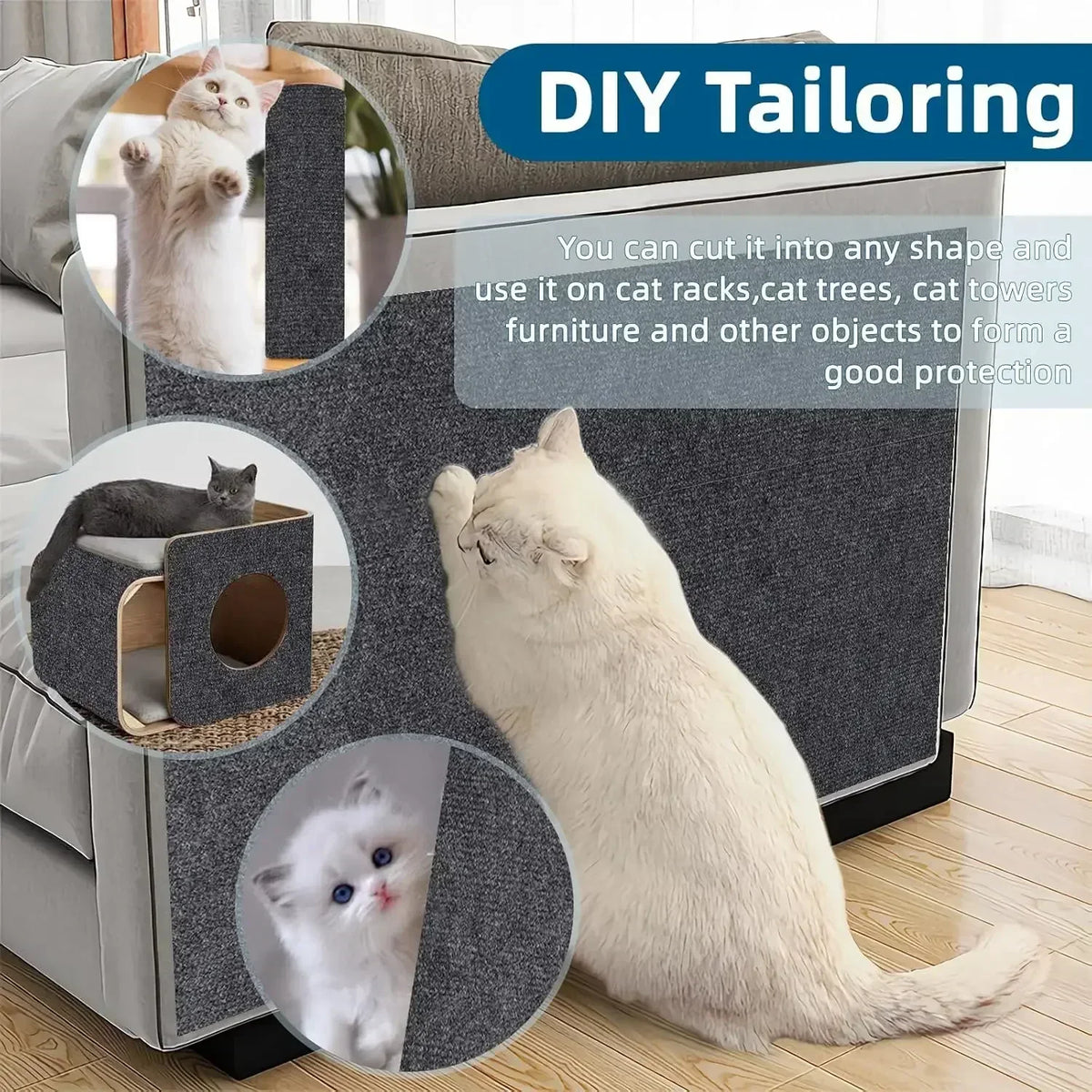 Self-Adhesive Cat Scratching Mat – Trimmable Carpet for Furniture Protection