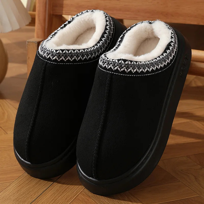 Fluffy Platform Slippers – Plush Warm Cotton Shoes for Winter Home Comfort