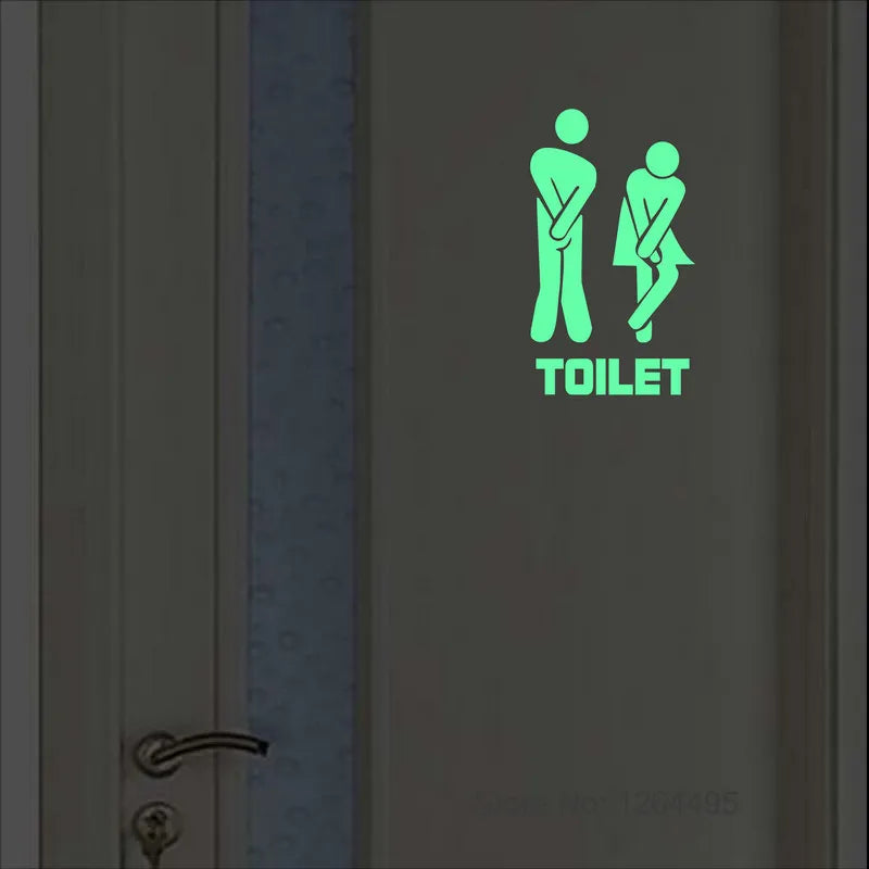 Luminous Toilet Wall Sticker – Glow in the Dark Cartoon Sign for Bathroom Decor