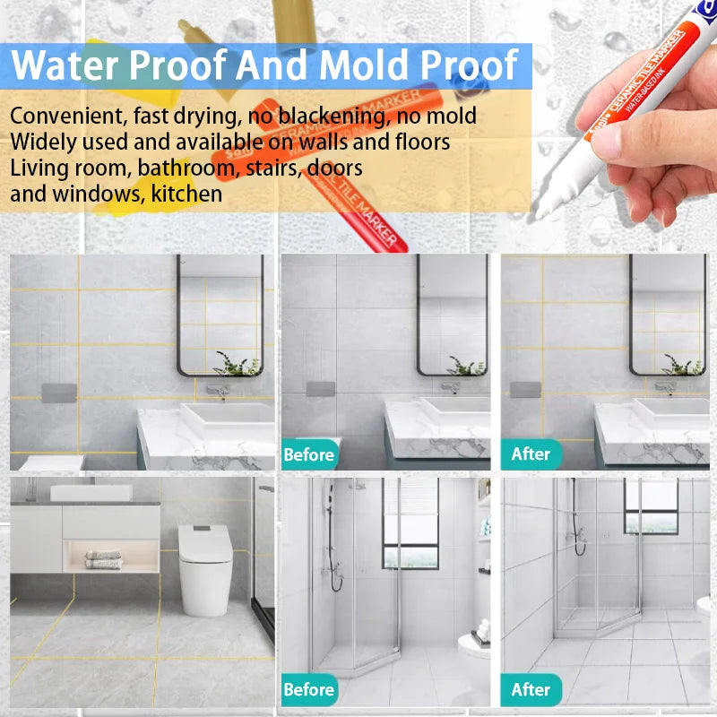 Waterproof Grout Repair Marker – White Tile Seam Paint for Bathroom Restoration