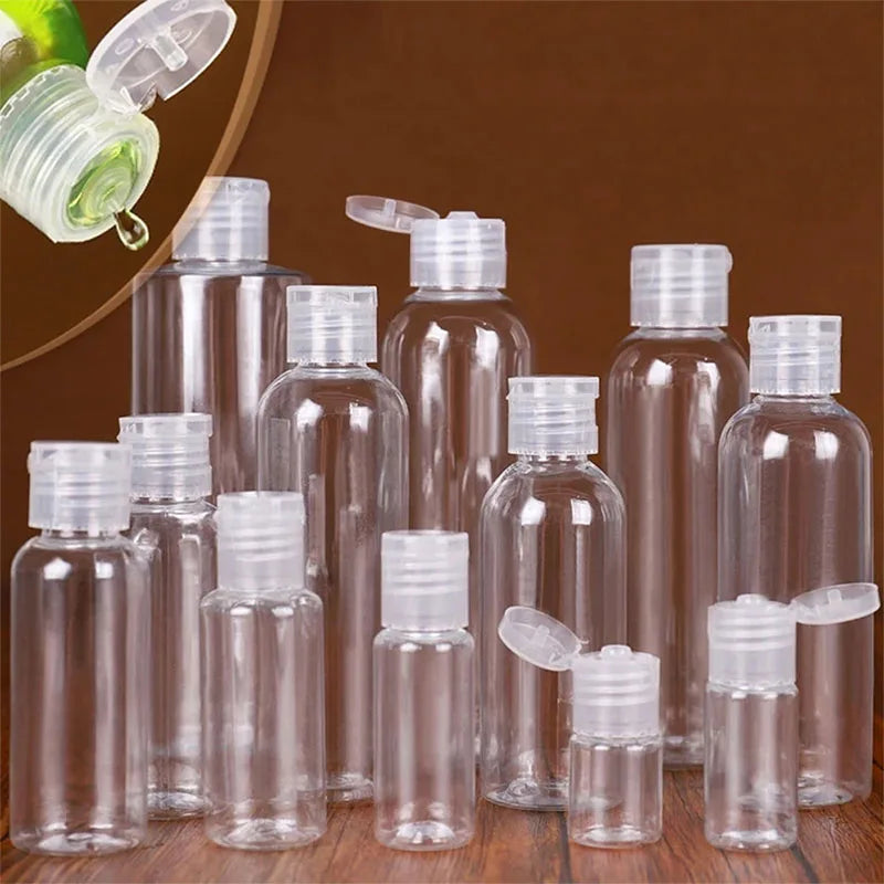 Clear PET Flip Lid Bottles – Travel Size Cosmetic Containers for Liquid Samples