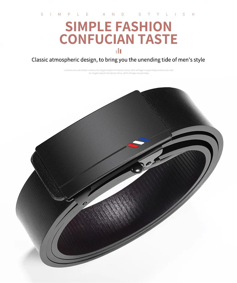 Genuine Leather Automatic Belt – Luxury Metal Buckle Strap for Men