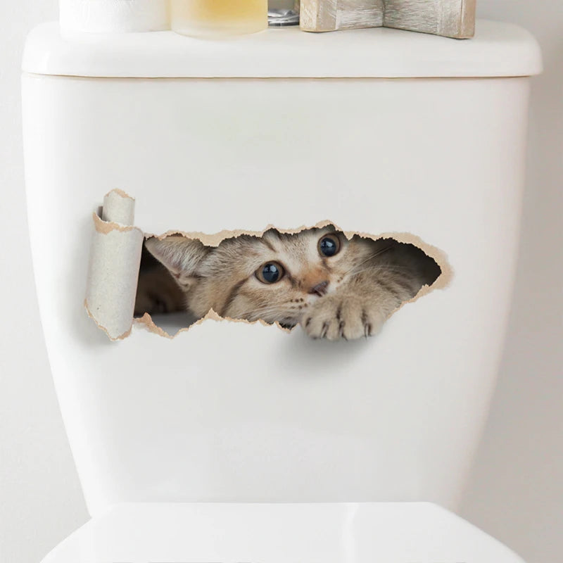 3D Peeping Kitten Toilet Sticker – Waterproof Decal for Bathroom Decor