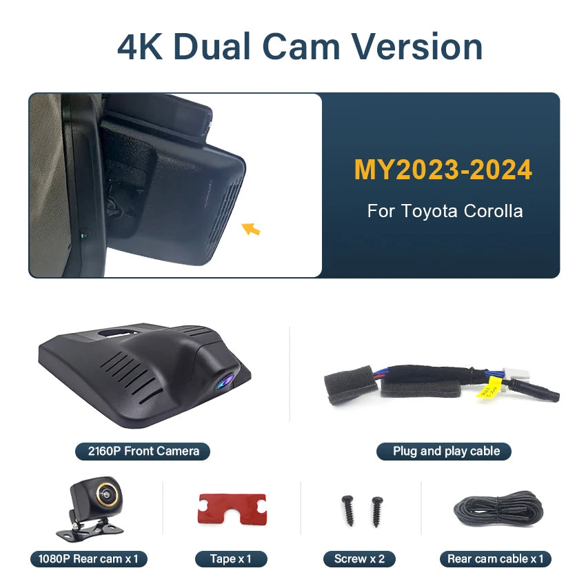 4K Dual Lens Dash Cam – Integrated WiFi DVR for Toyota Corolla E210
