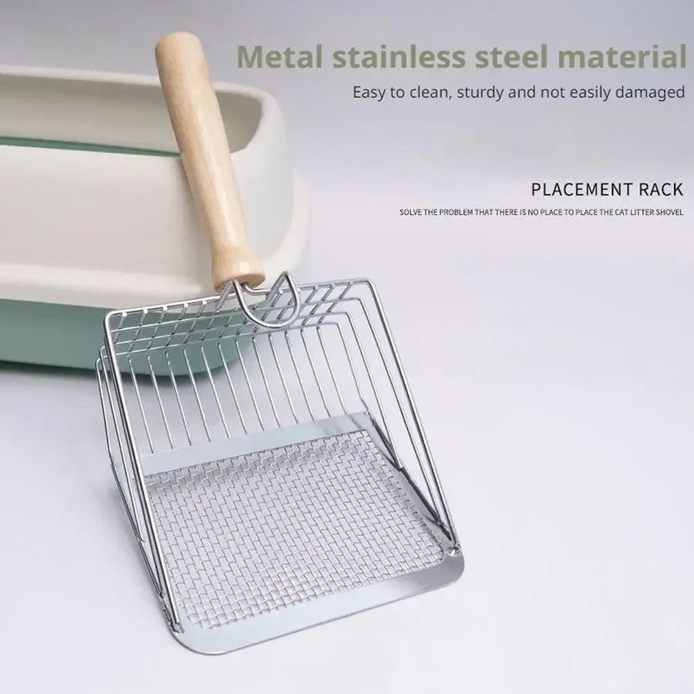 Stainless Steel Cat Litter Scoop – Long Handle Tool for Pet Waste Cleaning
