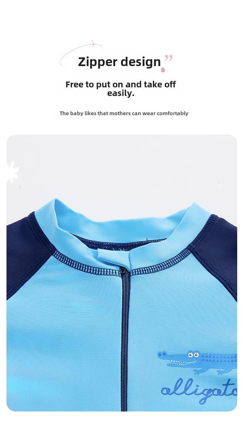 Boys Long Sleeve Swimsuit – UV Protection One-Piece for Summer Swimming