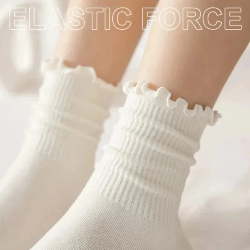 Ruffled Mid-Tube Socks – Breathable Cotton Casual Wear for Women