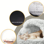 Plush Round Pet Bed – Warm 2-in-1 Cave Mattress for Small Cats and Dogs
