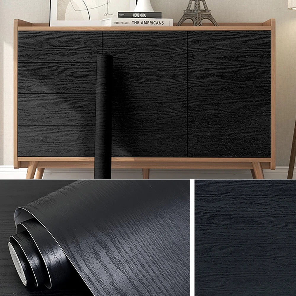 Black Wood Grain Contact Paper – Adhesive Vinyl for Furniture Refurbishing