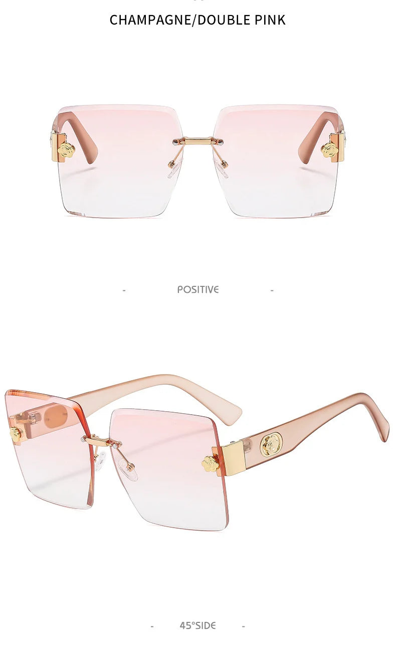 Oversized Rimless Square Sunglasses – Gradient Fashion Eyewear for Women