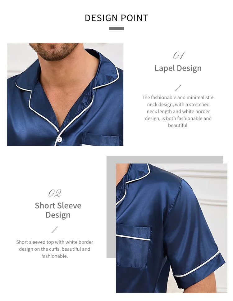 Satin Pajama Set – Short Sleeve Button-Down Sleepwear for Men