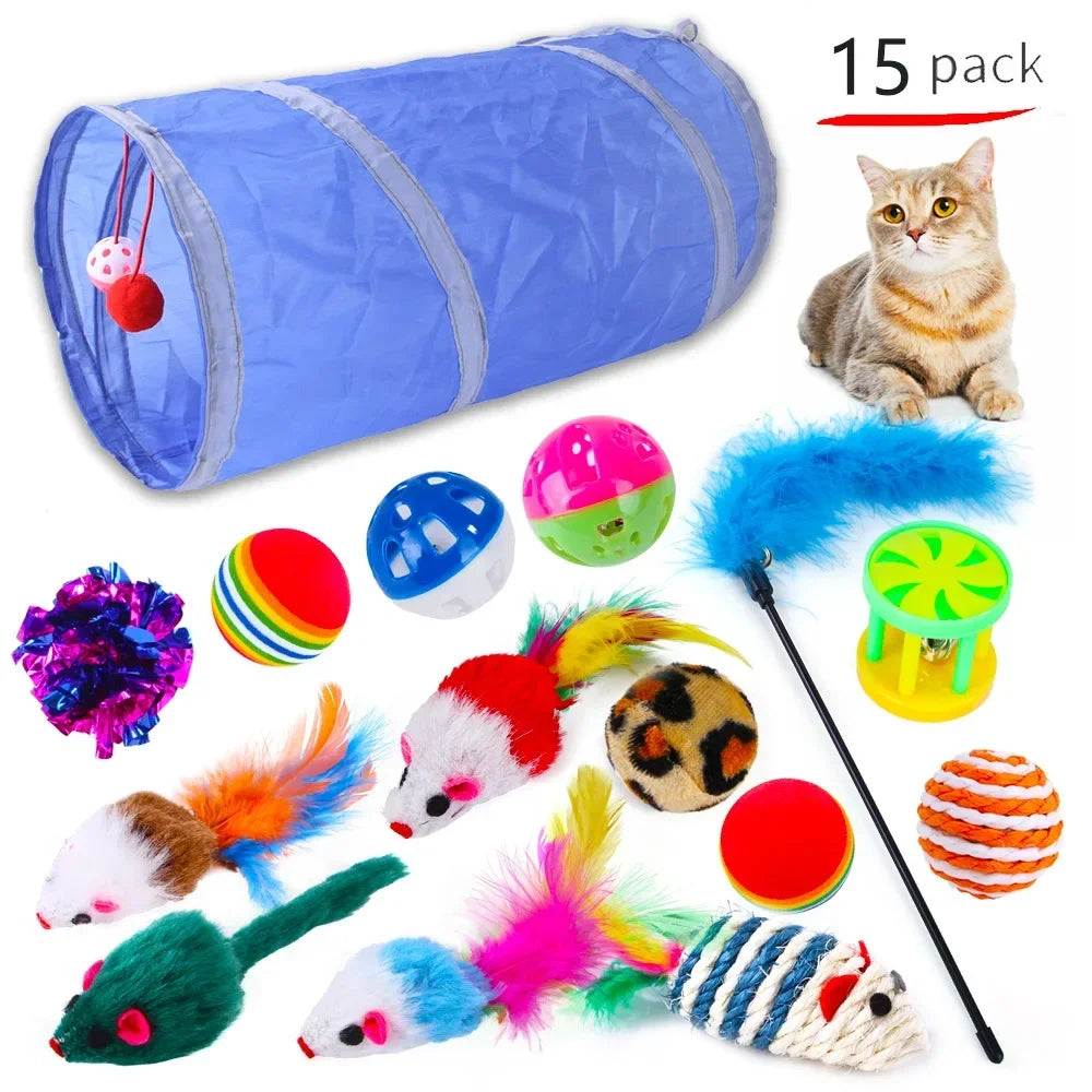Interactive Cat Play Tunnel – Foldable Mouse and Fish Toy Set for Pets