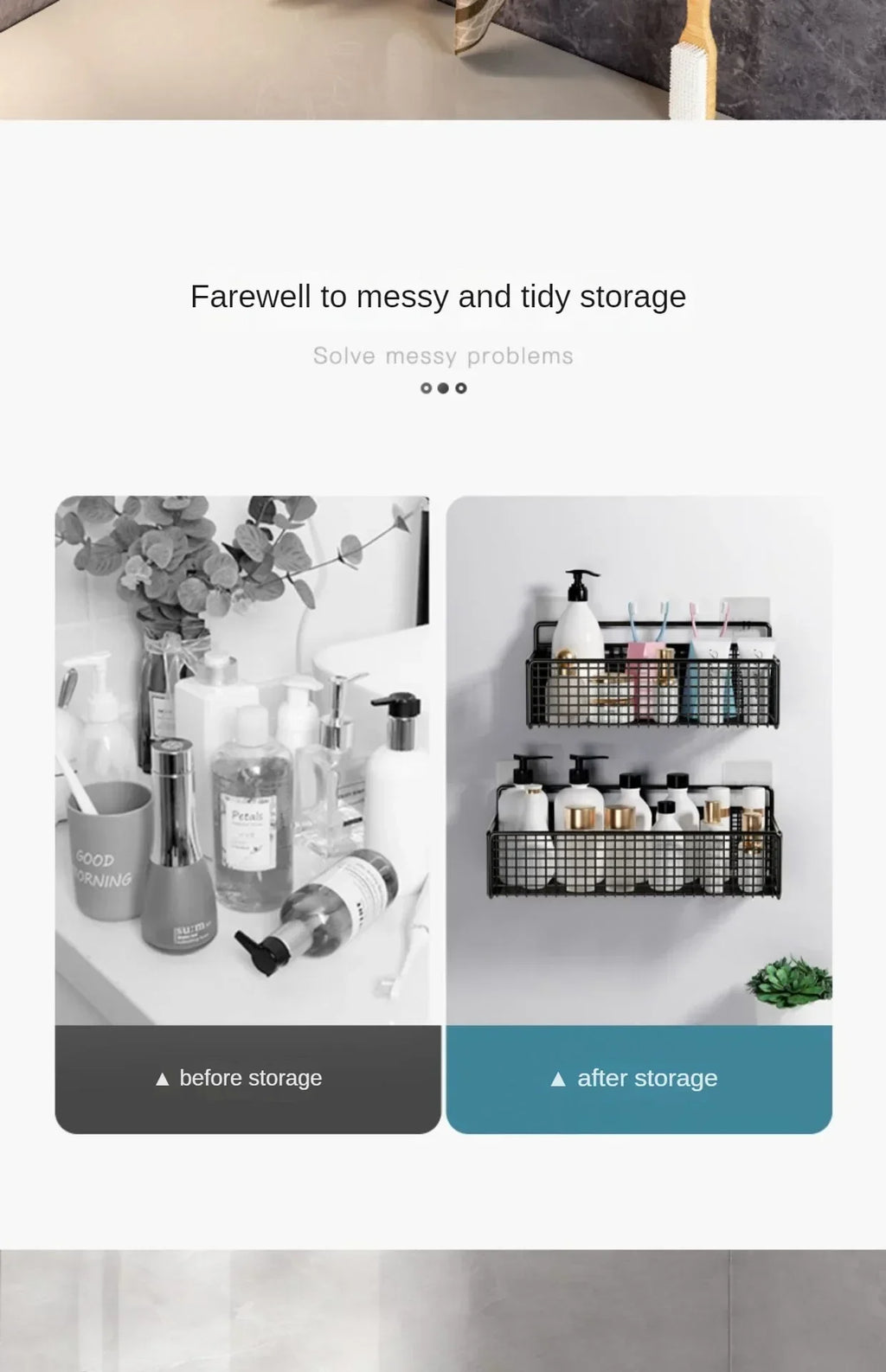 Bilayer Grid Wall Shelf – Adhesive Bathroom Organizer for Shower Storage