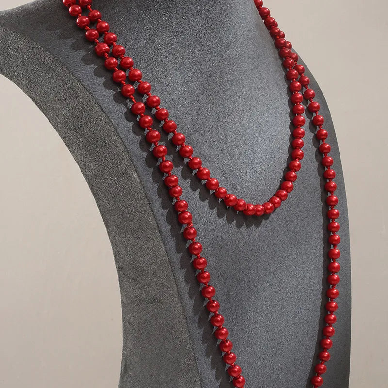 Long Simulated Pearl Necklace – Handmade Beaded Sweater Chain for Fashion