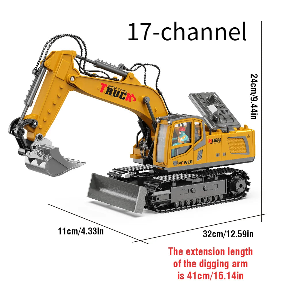 Alloy RC Excavator Toy – 2.4G Remote Control Engineering Truck for Kids