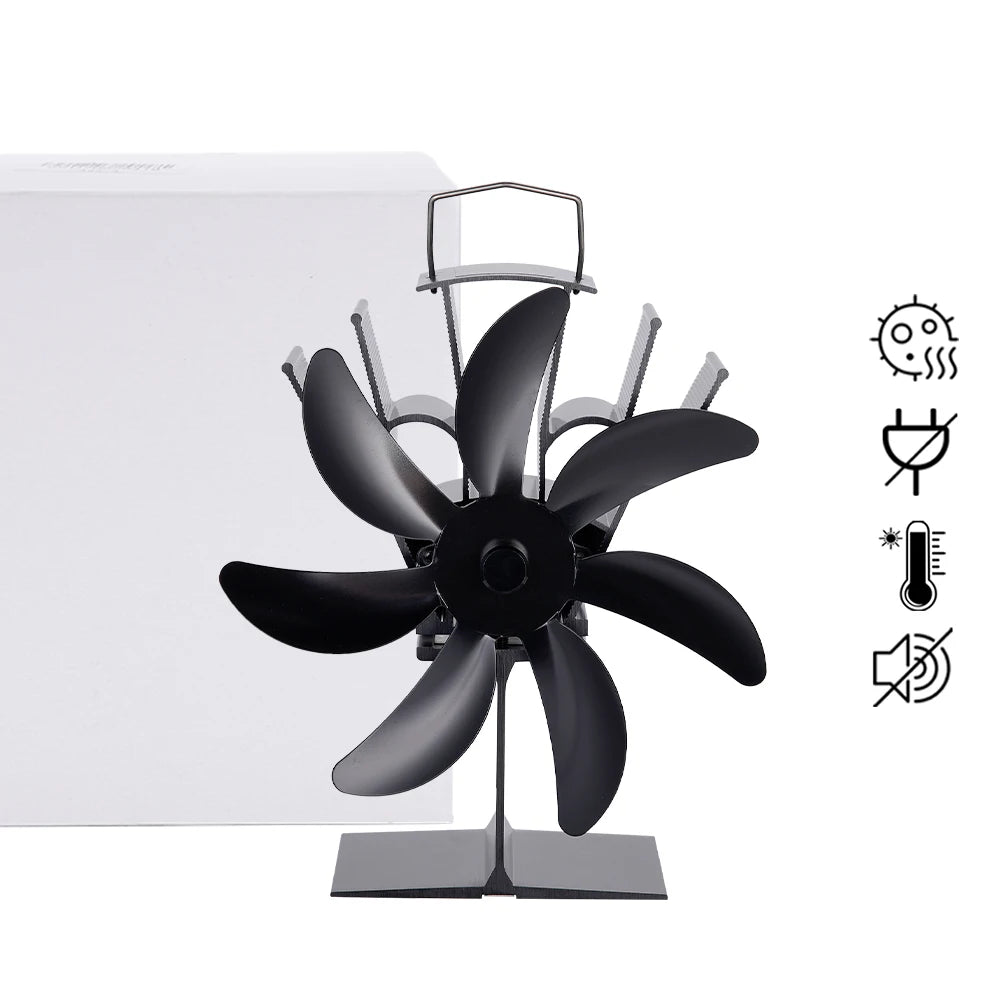 7-Blade Heat Powered Stove Fan – Silent Aluminum Eco-Fan for Log Wood Burners