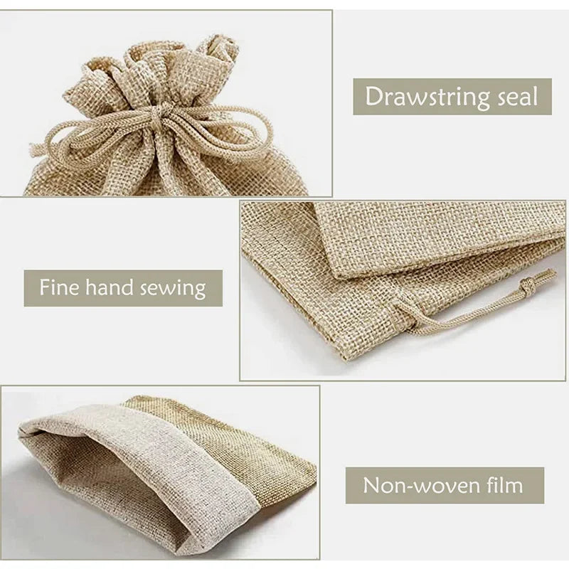 Burlap Drawstring Gift Bags – Jute Linen Sacks for Wedding Party Jewelry