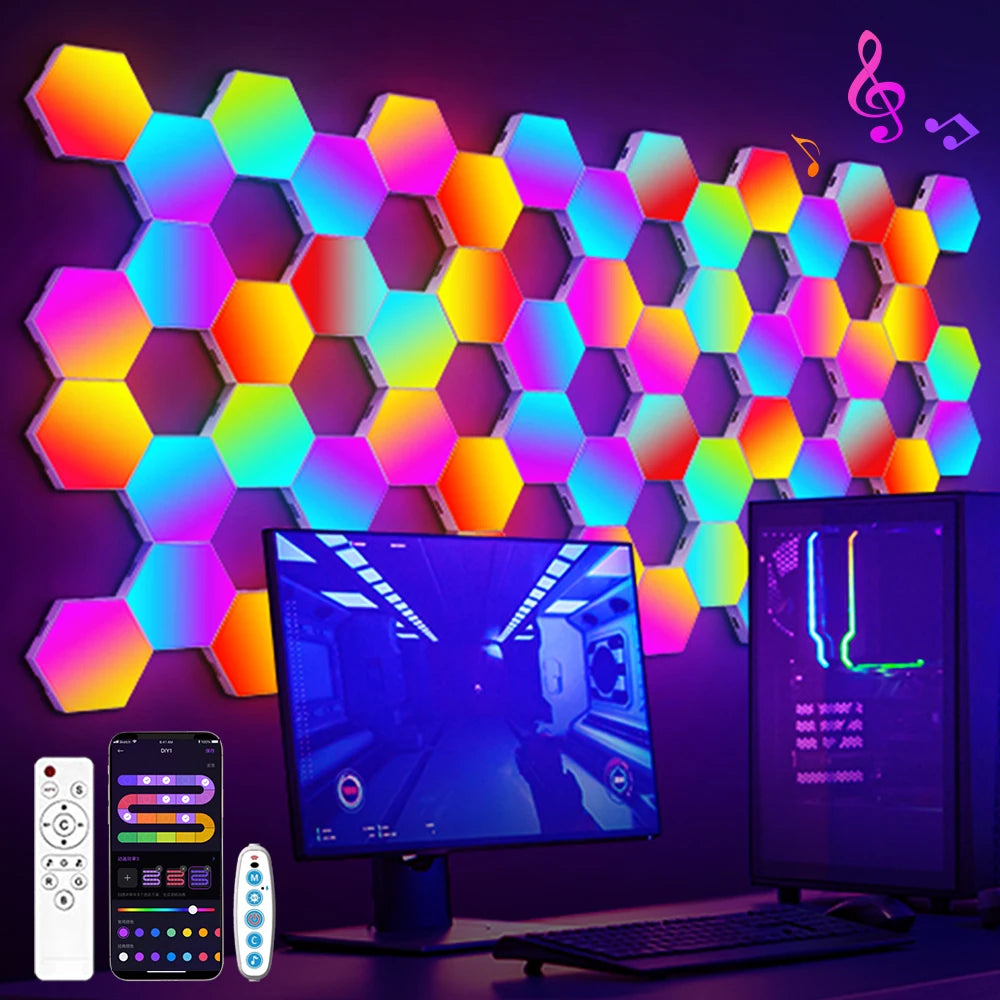 RGB Hexagonal Wall Lamp – Smart Ambient LED Lighting for Game Room Decor