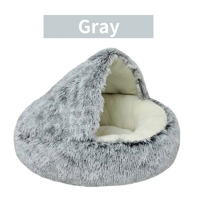Plush Round Pet Bed – Warm 2-in-1 Cave Mattress for Small Cats and Dogs