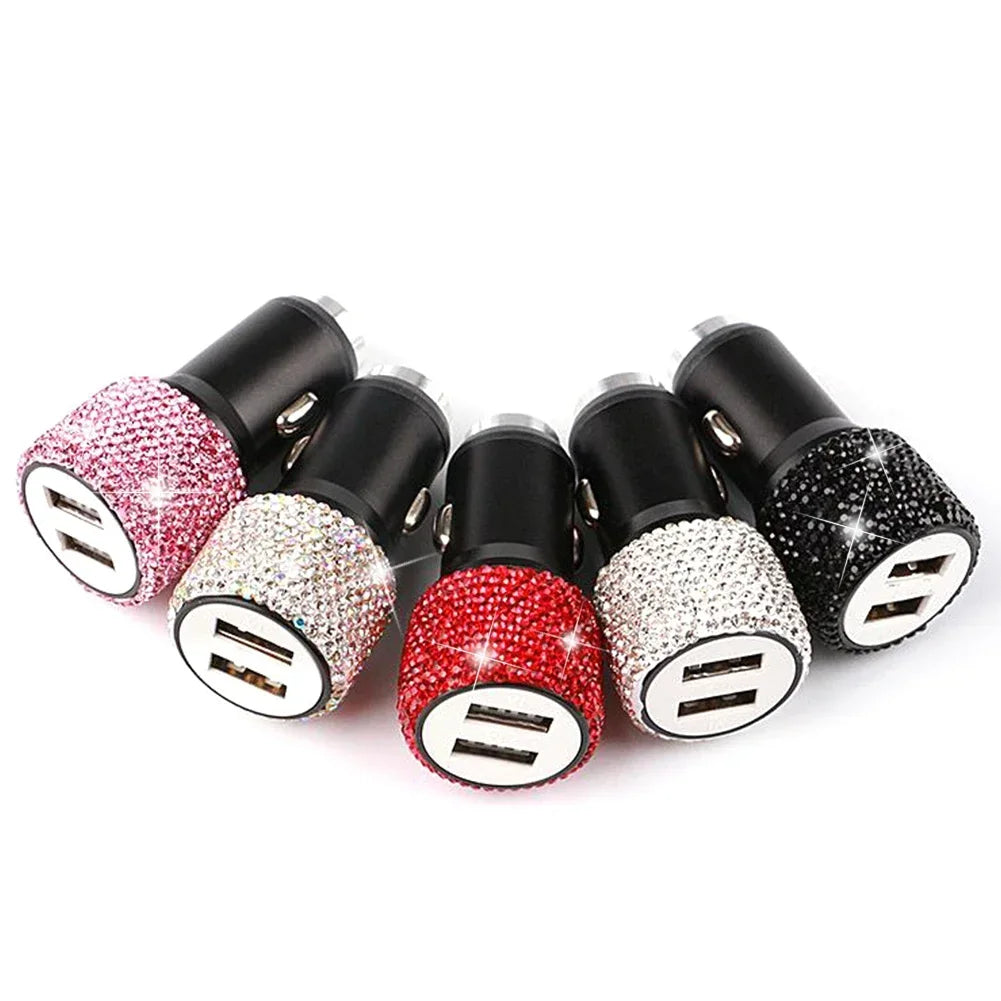 Bling Dual USB Car Charger – Diamond Fast Adapter for Women Interior Decor