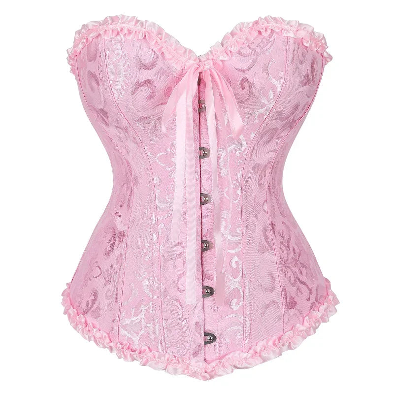 Victorian Jacquard Corset Top – Lace Up Gothic Bustier for Cosplay
