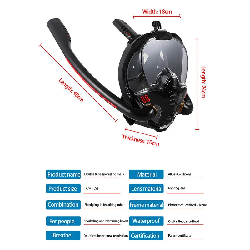 Full Face Snorkeling Mask – Silicone Anti-Fog Diving Gear for Underwater Swimming