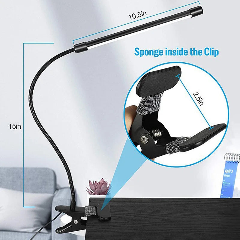LED Clip-On Desk Lamp – Dimmable Eye Protection for Office and Study