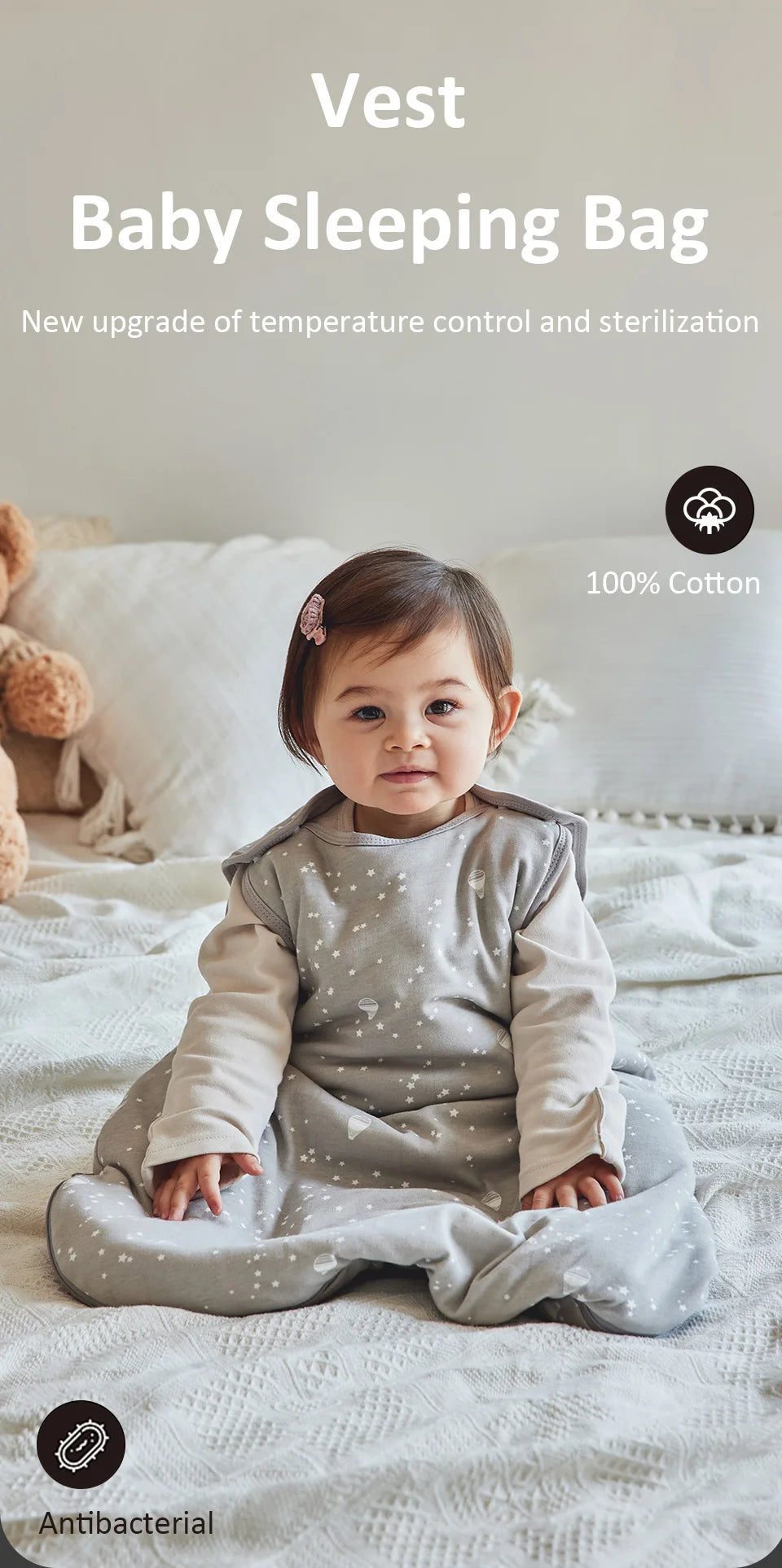 Cotton Baby Sleep Sack – 2.5 Tog Anti-Kick Sleeping Bag for 0-24 Months