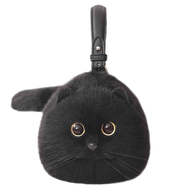 Plush Cat Shoulder Bag – Cute Winter Messenger Purse for Women