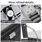 12 Slot Leather Watch Box – Lockable 2-Tier Jewelry Organizer for Display
